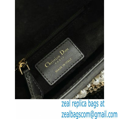 Mini Lady Dior Bag in Black Satin Embroidered with White Resin Pearls 2024