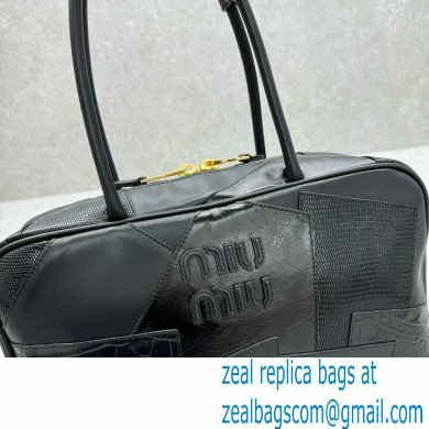 Miu Miu leather patchwork bag 5BB117 black 2024