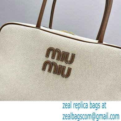 Miu Miu leather-trim canvas tote bag 5BB117 brown 2024