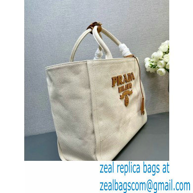 PRADA Large linen blend tote bag 1BG473 Natural 2024