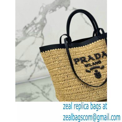 PRADA MEDIUM crochet and leather tote bag 1BG499 Tan/Black 2024