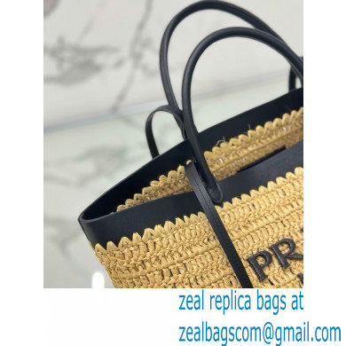 PRADA MEDIUM crochet and leather tote bag 1BG499 Tan/Black 2024