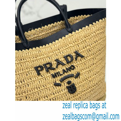 PRADA MEDIUM crochet and leather tote bag 1BG499 Tan/Black 2024