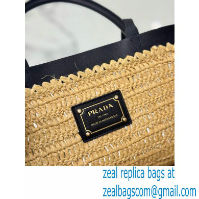 PRADA MEDIUM crochet and leather tote bag 1BG499 Tan/Black 2024