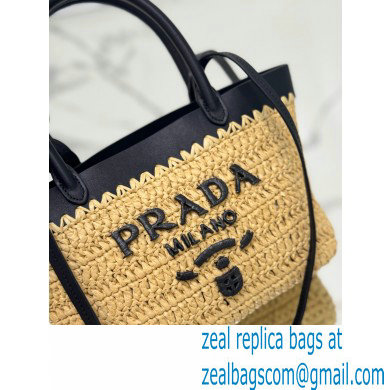 PRADA Mini crochet and leather tote bag 1BG501 Tan/Black 2024