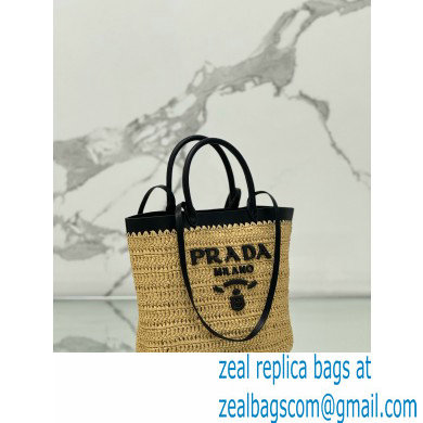 PRADA SMALL crochet and leather tote bag 1BG500 Tan/Black 2024