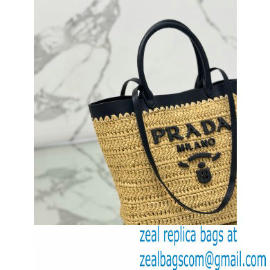 PRADA SMALL crochet and leather tote bag 1BG500 Tan/Black 2024