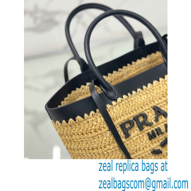 PRADA SMALL crochet and leather tote bag 1BG500 Tan/Black 2024