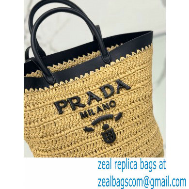 PRADA SMALL crochet and leather tote bag 1BG500 Tan/Black 2024