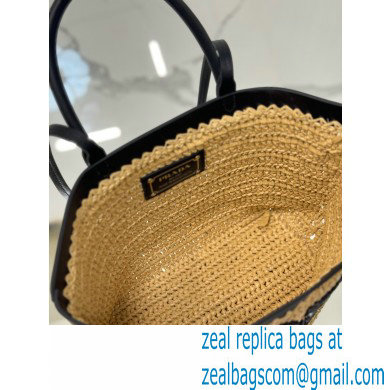 PRADA SMALL crochet and leather tote bag 1BG500 Tan/Black 2024