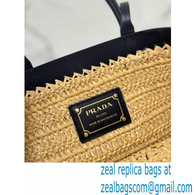 PRADA SMALL crochet and leather tote bag 1BG500 Tan/Black 2024