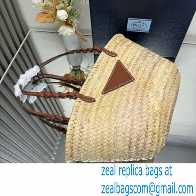 PRADA Woven Palm and Leather Tote 1BG314 Beige/Cognac 2024