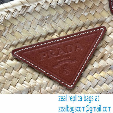 PRADA Woven Palm and Leather Tote 1BG314 Beige/Cognac 2024