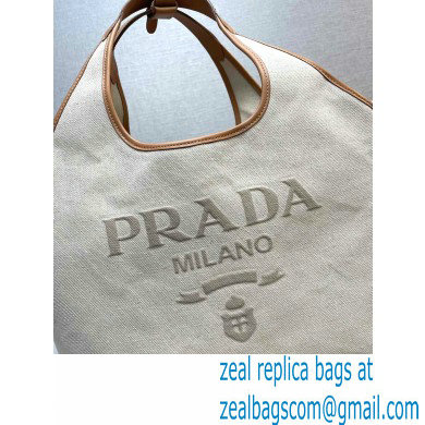 Prada Large linen blend and leather tote bag 1BG472 2024