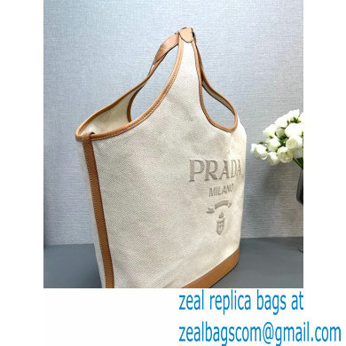 Prada Large linen blend and leather tote bag 1BG472 2024