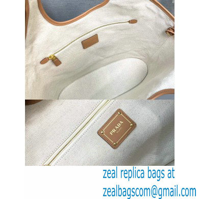 Prada Large linen blend and leather tote bag 1BG472 2024