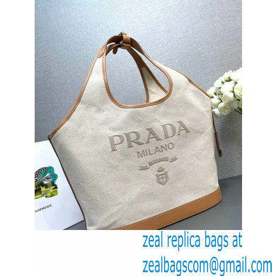 Prada Large linen blend and leather tote bag 1BG472 2024