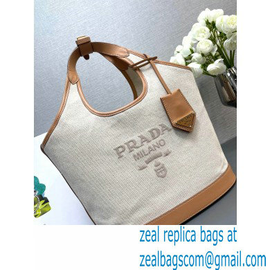 Prada Medium linen blend and leather tote bag 1BG471 2024