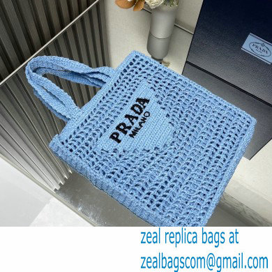 Prada raffia tote bag 1BG393 Light Blue 2024