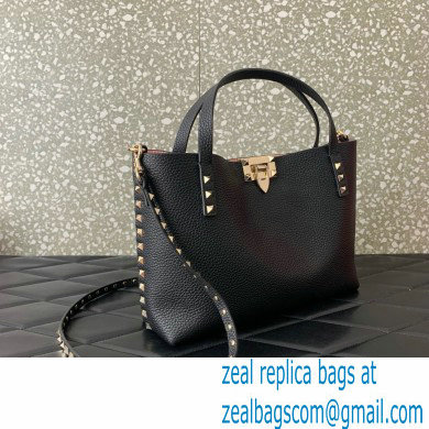 VALENTINO SMALL ROCKSTUD GRAINY CALFSKIN BAG WITH CONTRASTING LINING BLACK 2024 - Click Image to Close