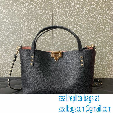 VALENTINO SMALL ROCKSTUD GRAINY CALFSKIN BAG WITH CONTRASTING LINING BLACK 2024