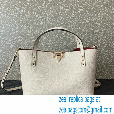 VALENTINO SMALL ROCKSTUD GRAINY CALFSKIN BAG WITH CONTRASTING LINING white 2024