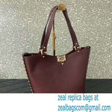 Valentino Garavani Rockstud Leather Tote BURGUNDY 2024