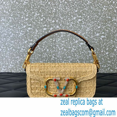 Valentino Garavani Small Loco RAFFIA SHOULDER BAG WITH JEWEL LOGO tan 2024