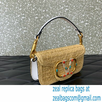 Valentino Garavani Small Loco RAFFIA SHOULDER BAG WITH JEWEL LOGO white 2024 - Click Image to Close