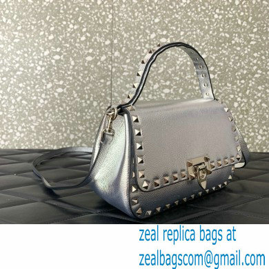 Valentino Garavani Small Rockstud Top Handle Bag silver 2024