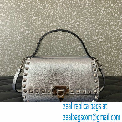 Valentino Garavani Small Rockstud Top Handle Bag silver 2024