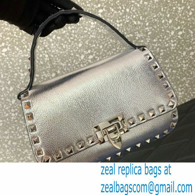 Valentino Garavani Small Rockstud Top Handle Bag silver 2024