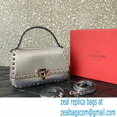 Valentino Garavani Small Rockstud Top Handle Bag silver 2024