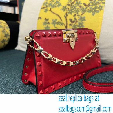 Valentino Rockstud Clutch Bag In Calfskin Red 2024