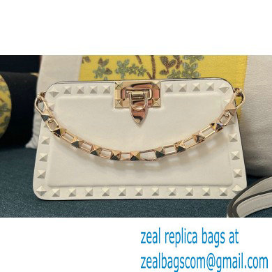 Valentino Rockstud Clutch Bag In Calfskin White 2024