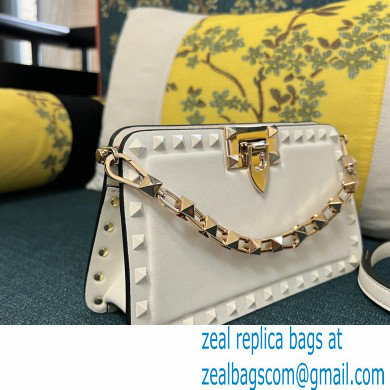 Valentino Rockstud Clutch Bag In Calfskin White 2024