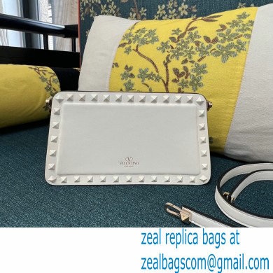 Valentino Rockstud Clutch Bag In Calfskin White 2024