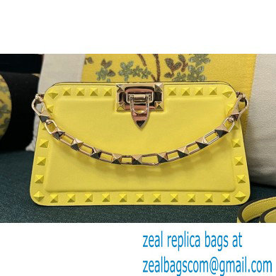 Valentino Rockstud Clutch Bag In Calfskin Yellow 2024