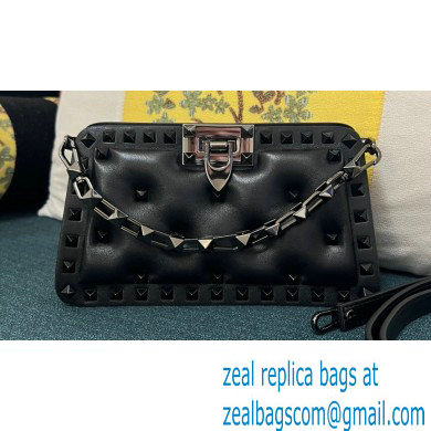 Valentino Rockstud Clutch Bag In Padded Nappa Black 2024 - Click Image to Close