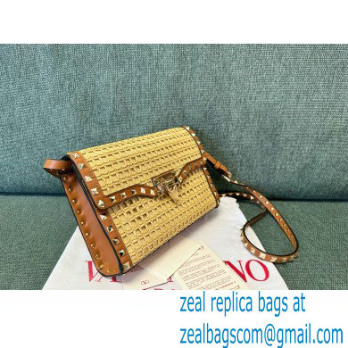 Valentino SMALL ROCKSTUD SHOULDER BAG IN WOVEN RAFFIANATURAL/ALMOND 2024