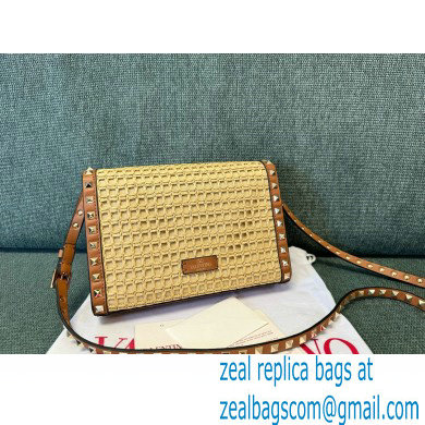 Valentino SMALL ROCKSTUD SHOULDER BAG IN WOVEN RAFFIANATURAL/ALMOND 2024