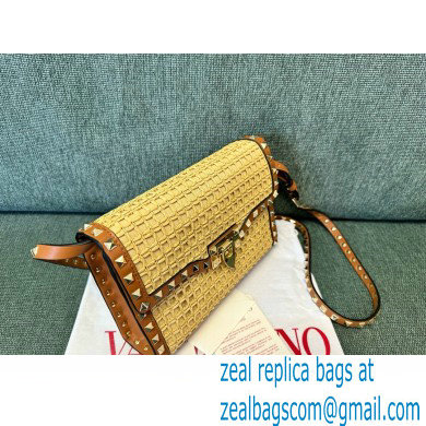 Valentino SMALL ROCKSTUD SHOULDER BAG IN WOVEN RAFFIANATURAL/ALMOND 2024