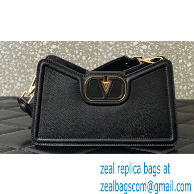 Valentino VLogo Leather shoulder bag in grainy calfskin Black 2024 - Click Image to Close