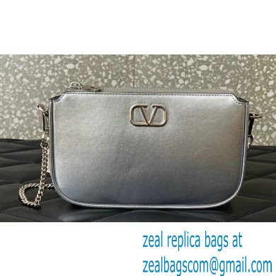 Valentino VLogo Signature mini bag in calfskin leather Silver 2024 - Click Image to Close