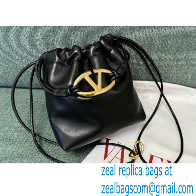 Valentino Vlogo Pouf Nappa Leather Mini Bucket Bag Black 2024 - Click Image to Close