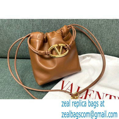 Valentino Vlogo Pouf Nappa Leather Mini Bucket Bag Brown 2024