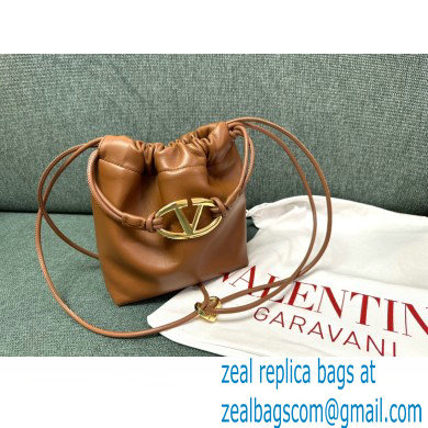 Valentino Vlogo Pouf Nappa Leather Mini Bucket Bag Brown 2024