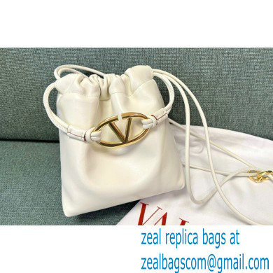 Valentino Vlogo Pouf Nappa Leather Mini Bucket Bag White 2024 - Click Image to Close