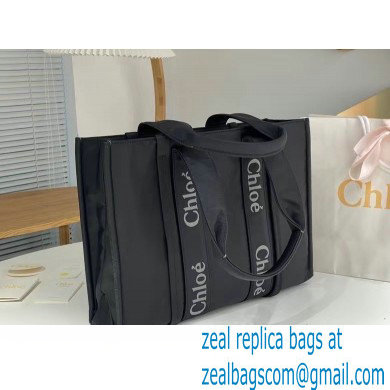 chloe large Woody tote bag in Recycled nylon with Chloe logo black 2024