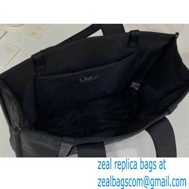 chloe large Woody tote bag in Recycled nylon with Chloe logo black 2024